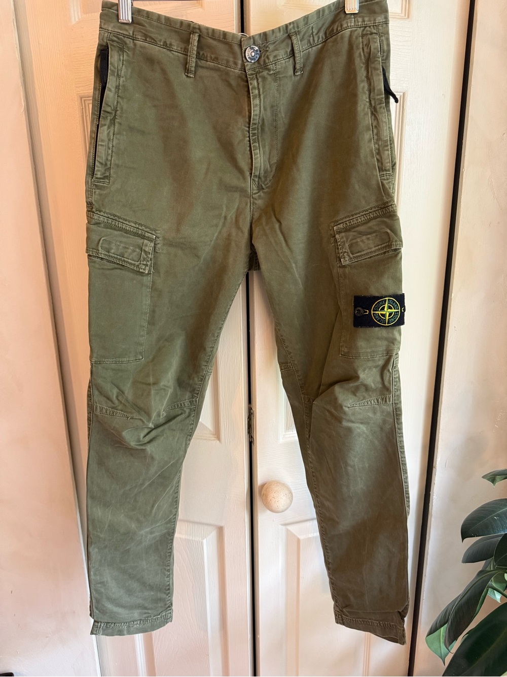Stone Island Olive Green Cargo Trousers with Badge